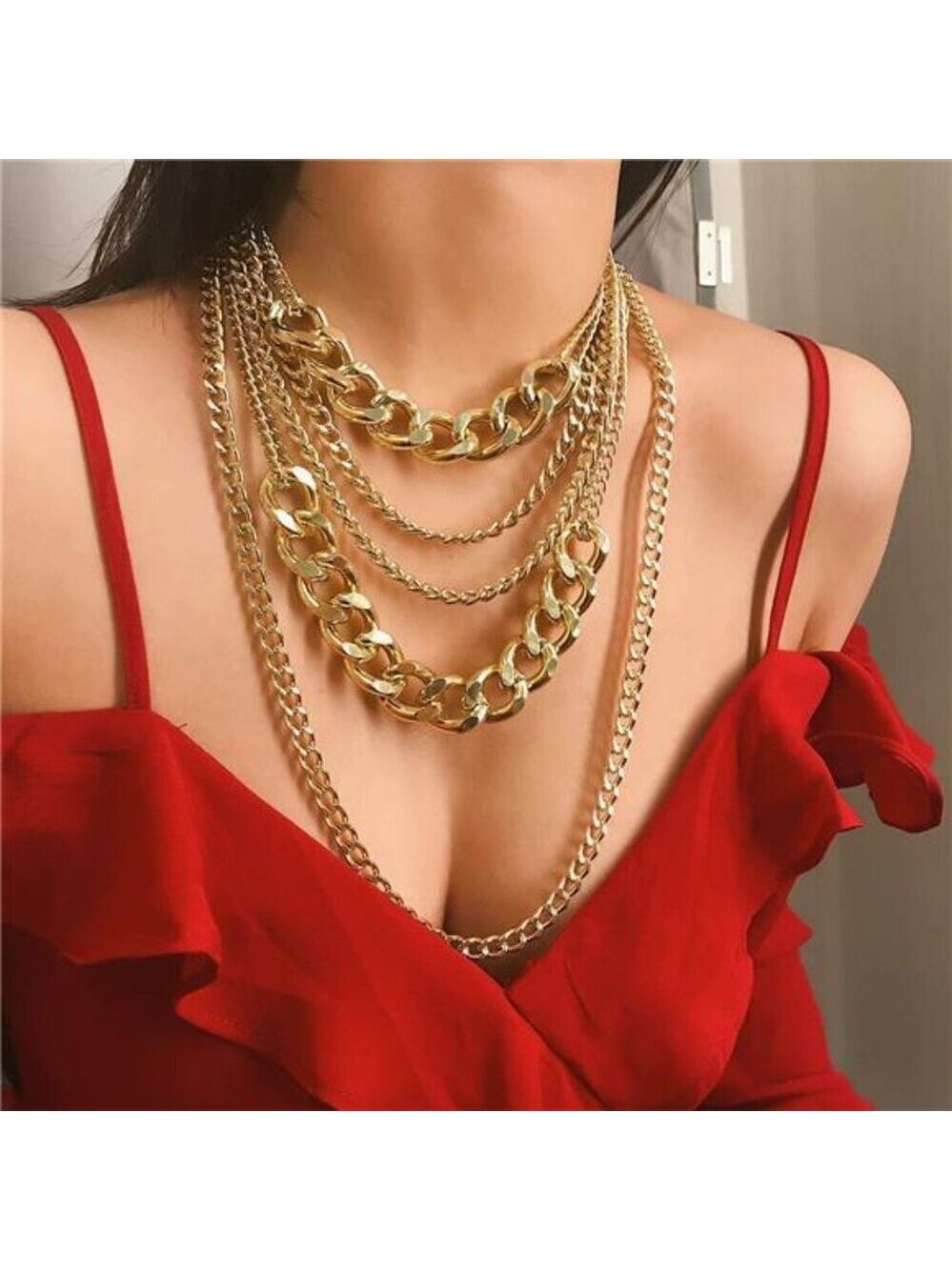 Punk 80s Hip Hop Gold Layered Chain Necklace